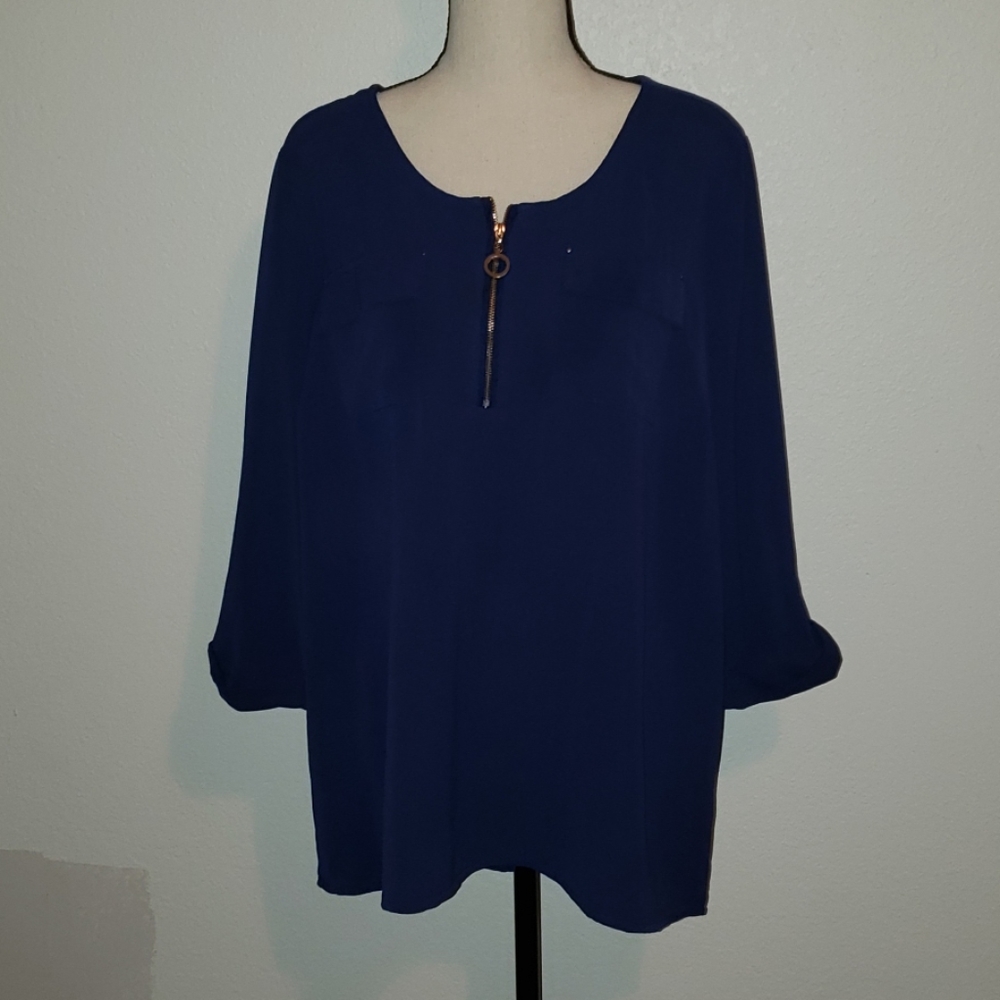 Blue Blouse with gold zipper
